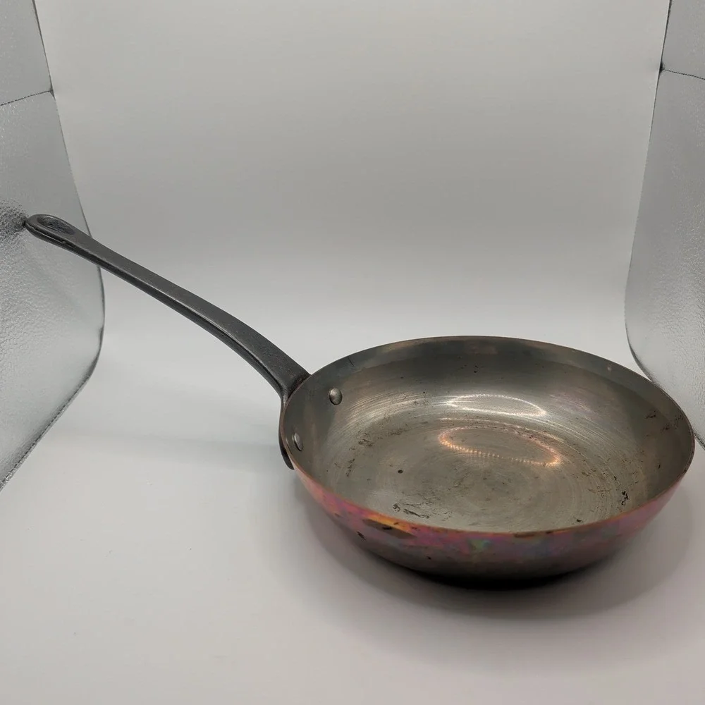 VTG Baumalu Frying Pan 8in Copper Tin Lined Skillet Cast Iron Handle France